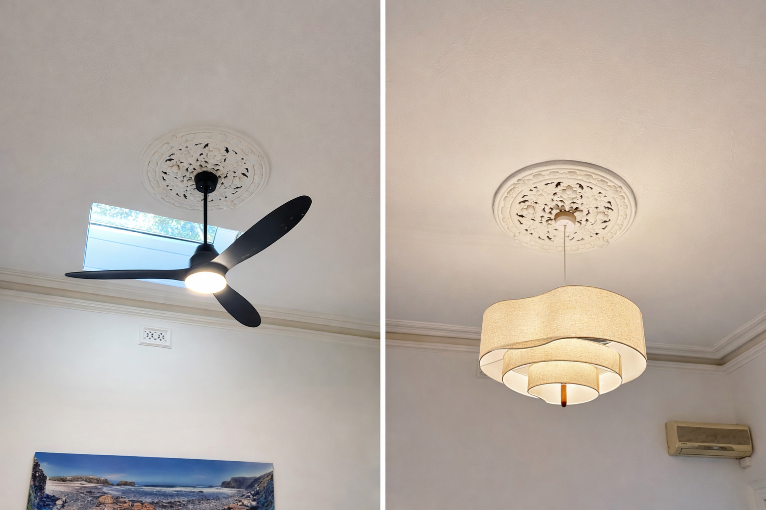 Installing Modern Lighting & Ceiling Fans on Decorative Ceiling Roses in Melbourne